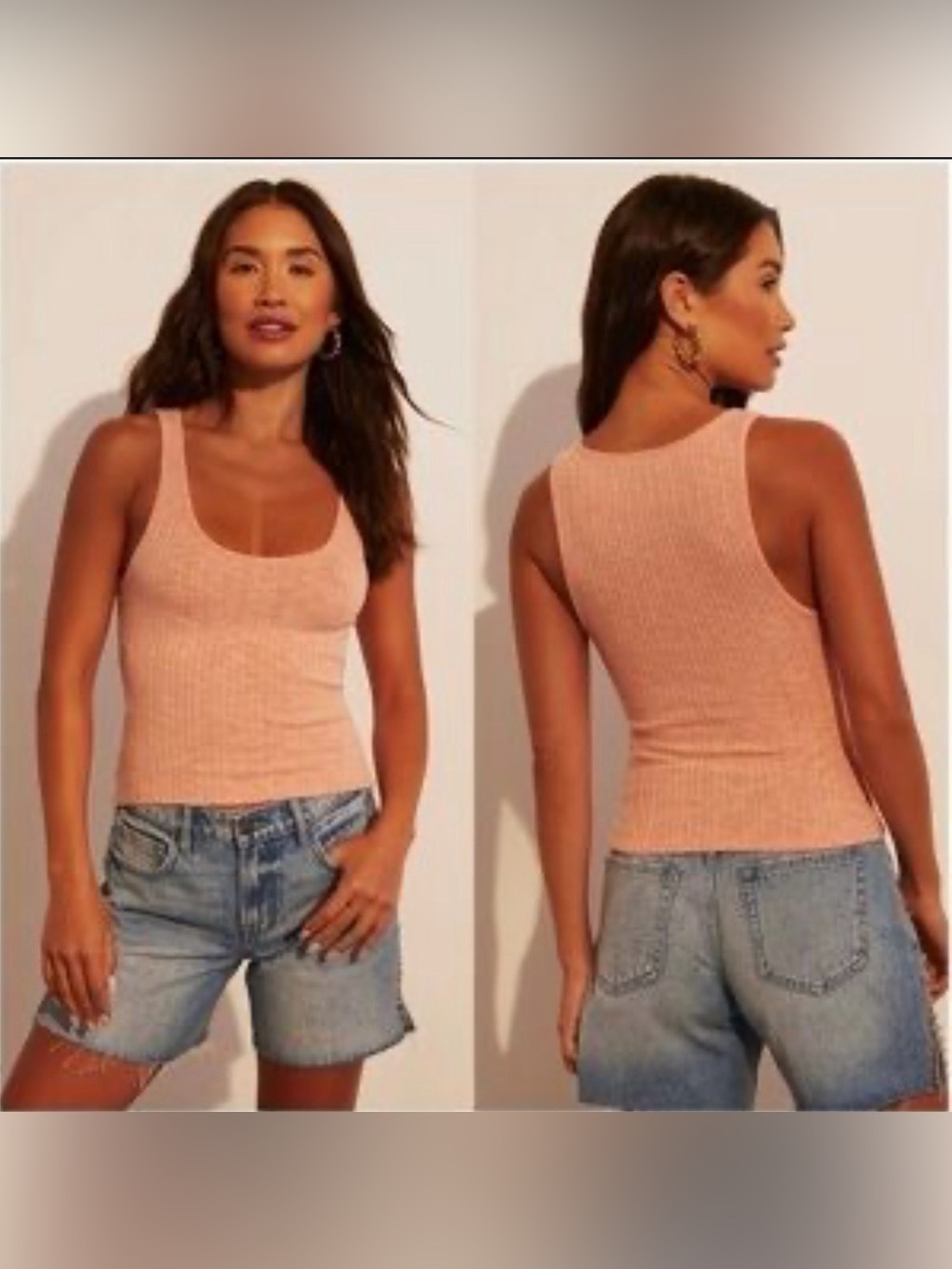Vici Peach Ribbed Scoop Tank - Sleeveless Knit Top